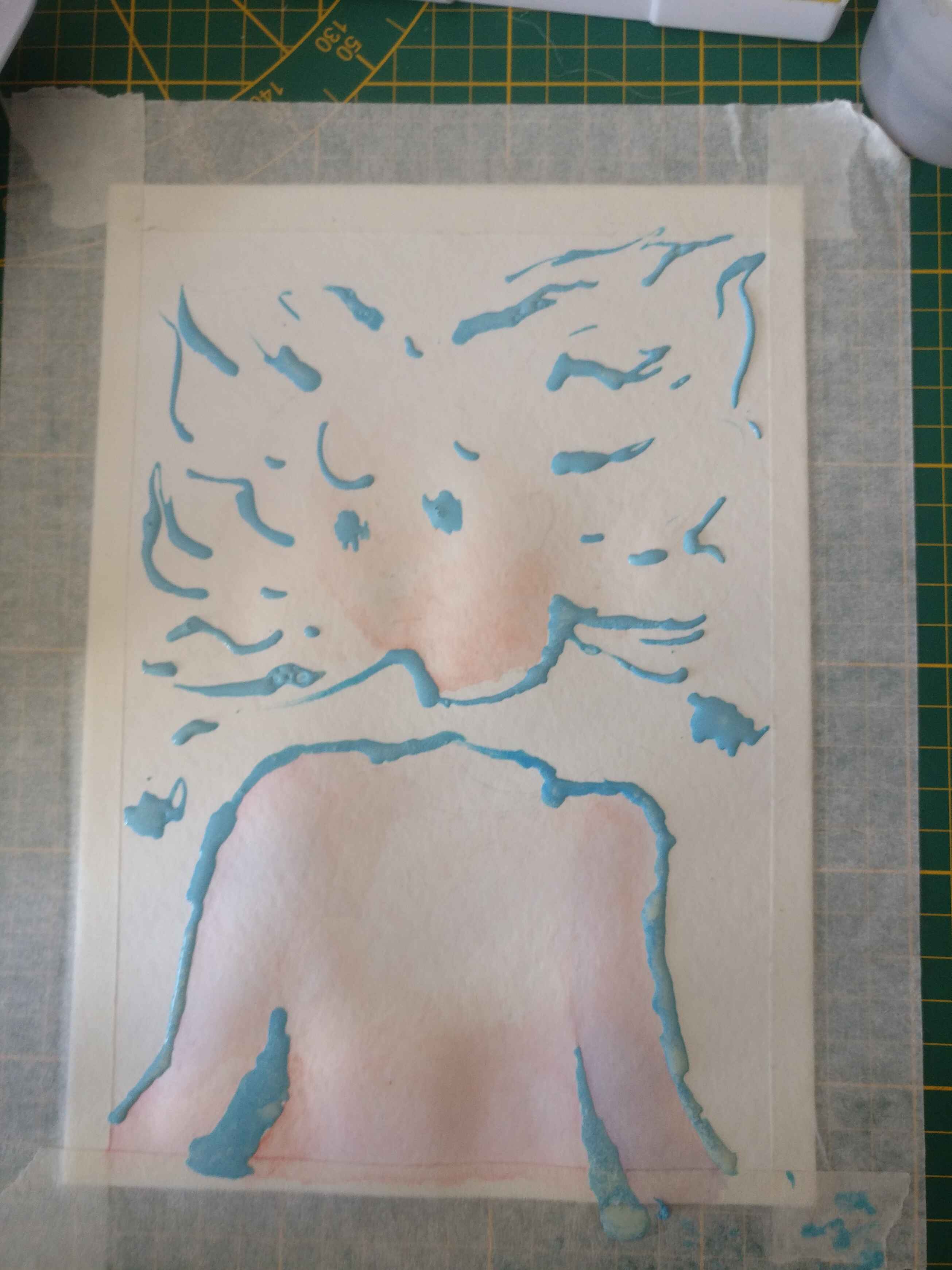 Photo d’une feuille de papier avec du fluide de masquage illustrant la silhouette du corps