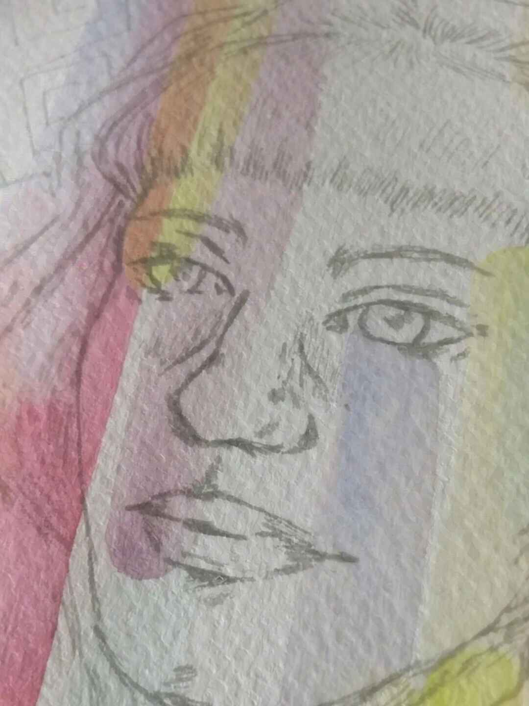 Photo du croquis de la peinture avec quelques bandes de couleur posées