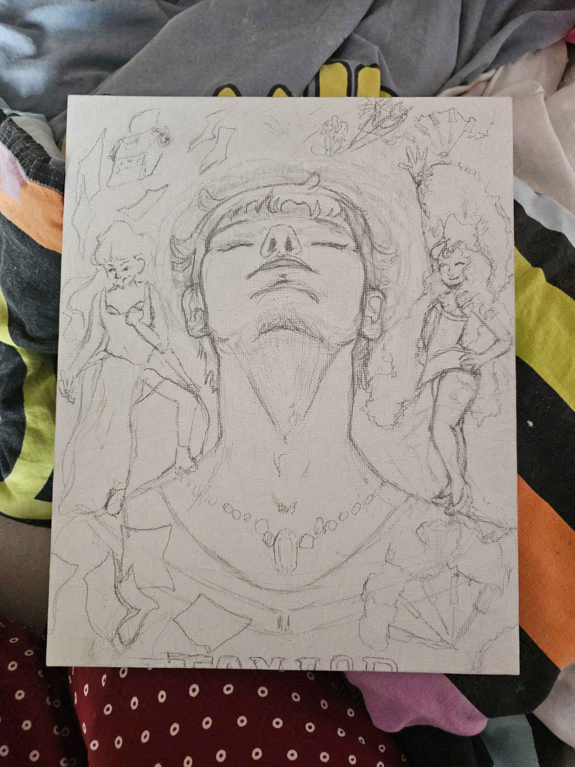 Photo de la toile avec uniquement le croquis.