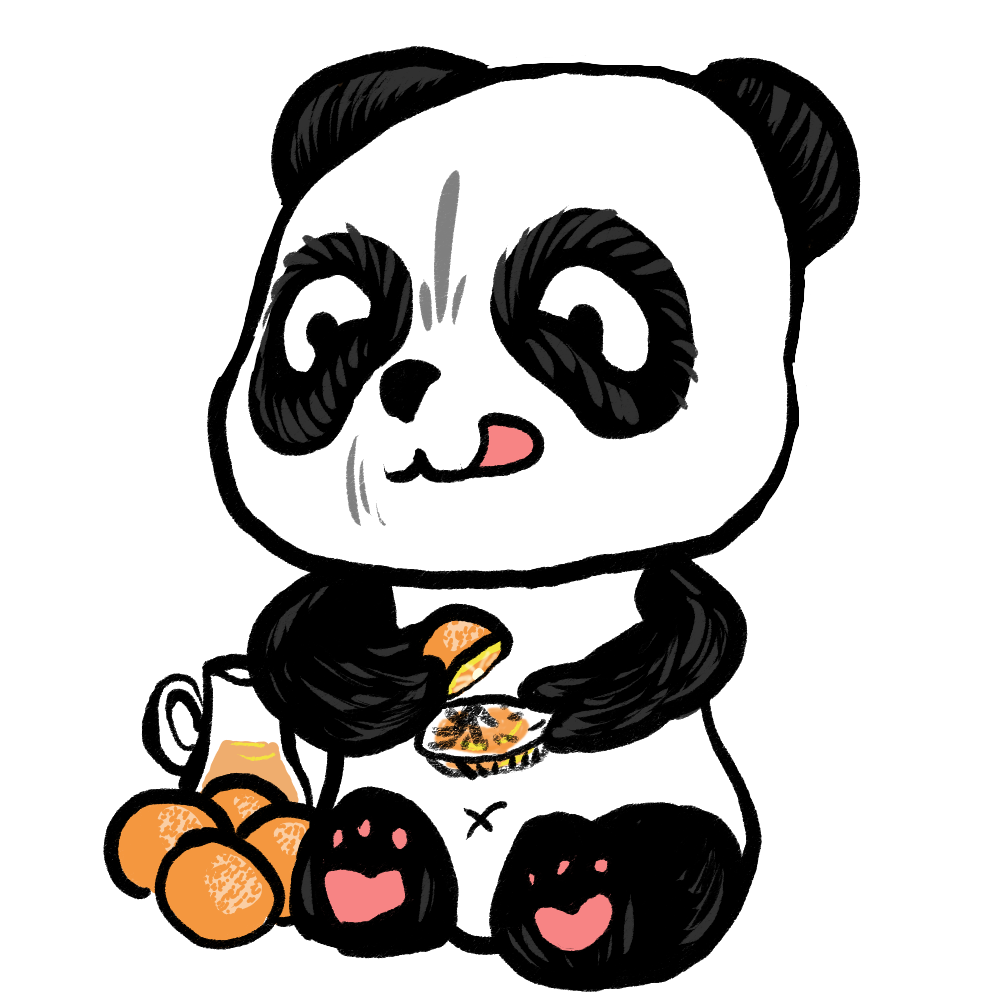 Dessin numérique d'un panda pressant des oranges
