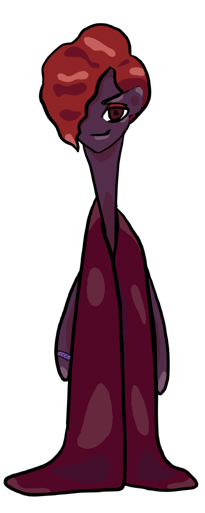 Dessin numérique d'un alien avec une mèche rouge