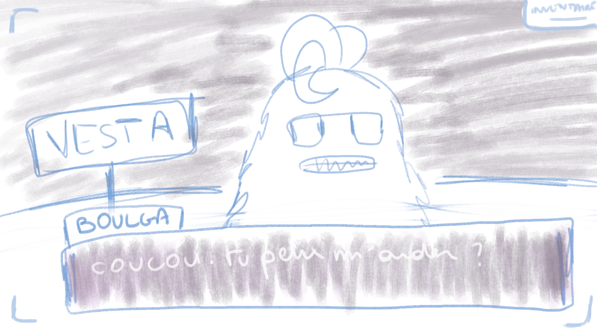 croquis d'une interface de jeu vidéo avec une boîte de dialogue