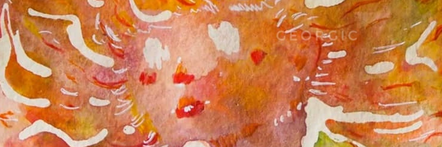 peinture à l'aquarelle d'une tête qui flotte séparée de son corps avec des paillettes autour